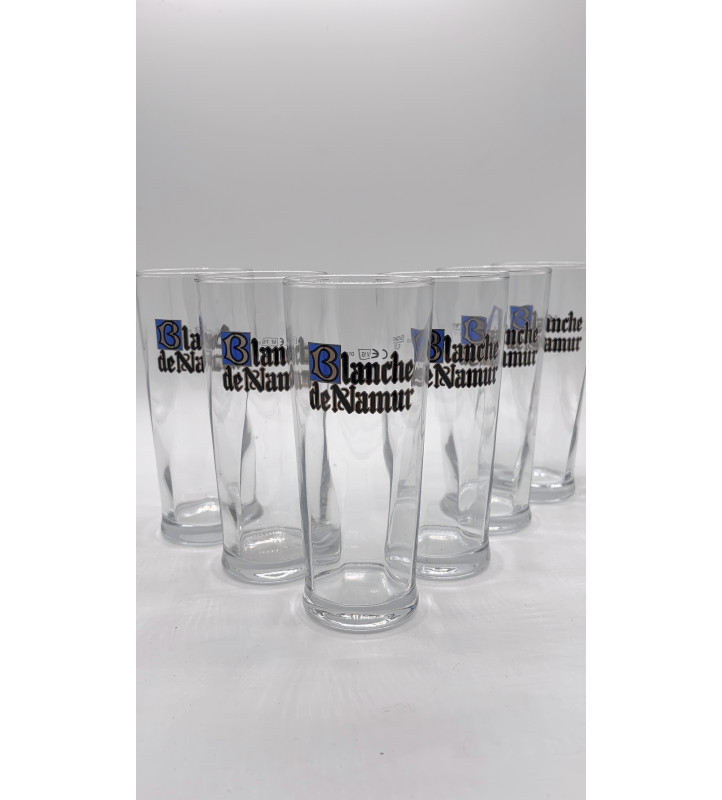 Lot de 6 Verre à bière Blanche de Namur logo bleu 25 cl
